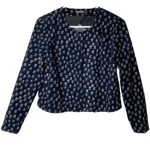 Marimekko Corduroy Blazer Jacket Shirt Women Size Small Black White Long Sleeve